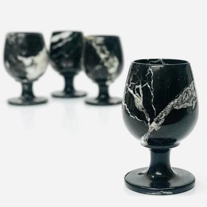 Black marble-style natural stone goblet